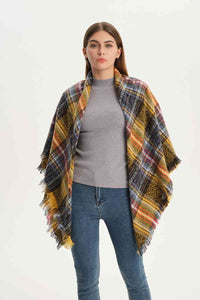 BEAUTIFUL I AM Plaid Raw Hem Polyester Scarf