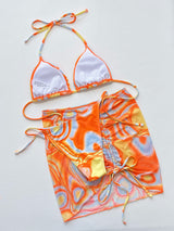 BEAUTIFUL I AM Multicolored Drawstring Ruched Three-Piece Swim Set