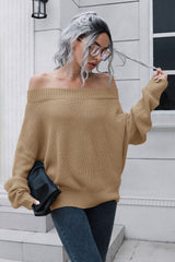 BEAUTIFUL I AM Off-Shoulder Ribbed Long Sleeve Pullover Sweater Shirt