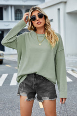 BEAUTIFUL I AM Round Neck Dropped Shoulder Sweater