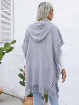 BEAUTIFUL I AM Fringe Trim Buttoned Hooded Poncho