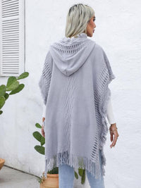 BEAUTIFUL I AM Fringe Trim Buttoned Hooded Poncho