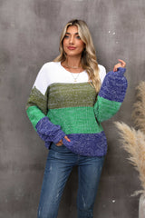 BEAUTIFUL I AM Color Block Round Neck Dropped Shoulder Sweater