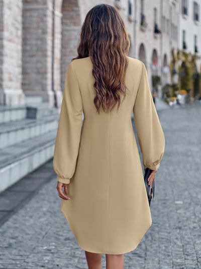 BEAUTIFUL I AM Notched Neck Long Sleeve Dress