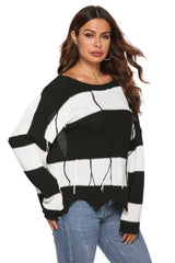 BEAUTIFUL I AM Color Block Backless Long Sleeve Sweater