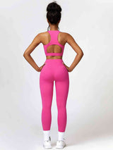 BEAUTIFUL I AM Cutout Cropped Sport Tank and Leggings Active Wear Set