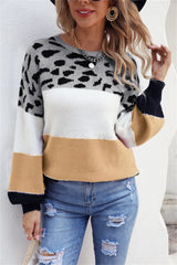 BEAUTIFUL I AM Color Block Round Neck Lantern Sleeve Sweater