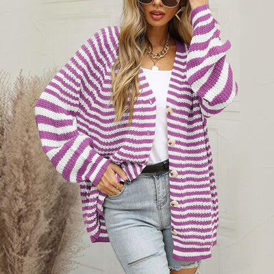 BEAUTIFUL I AM Striped Button Down Long Sleeve Cardigan