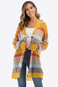 BEAUTIFUL I AM Color Block Openwork Long Sleeve Cardigan