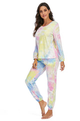 BEAUTIFUL I AM Tie-Dye Top and Drawstring Pants Lounge Set