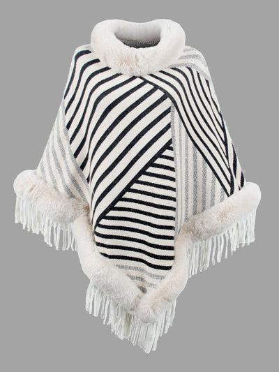 BEAUTIFUL I AM Striped Fringe Hem Poncho