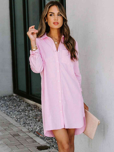 BEAUTIFUL I AM Button Up Collared Neck Long Sleeve Shirt Dress