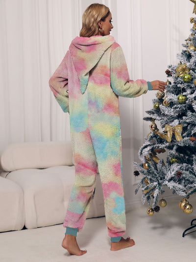 BEAUTIFUL I AM Zip Front Long Sleeve Hooded Teddy Lounge Sleep Wear Jumpsuit