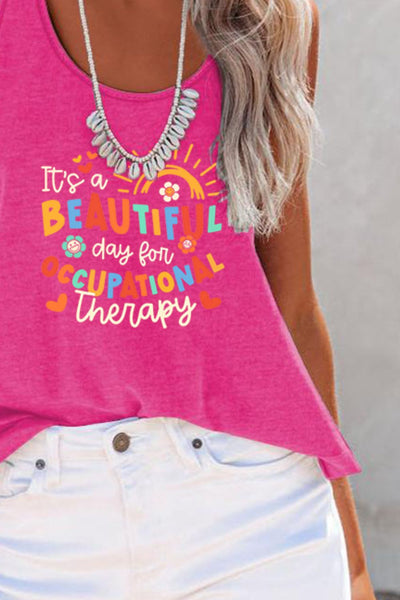 BEAUTIFUL I AM Full Size Letter Graphic Scoop Neck Tank Shirt