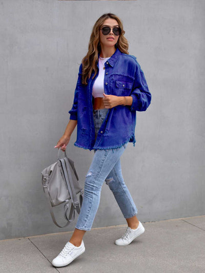 BEAUTIFUL I AM Distressed Drop Shoulder Denim Jacket