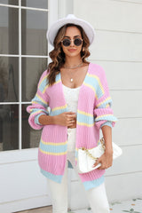 BEAUTIFUL I AM Color Block Ribbed Dropped Shoulder Open Front Cardigan