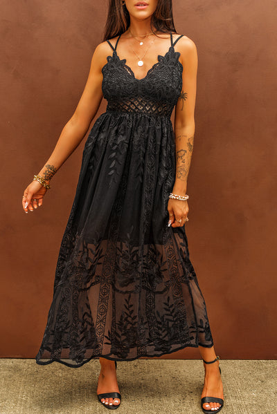 BEAUTIFUL I AM Lace Crisscross Back Sleeveless Maxi Dress