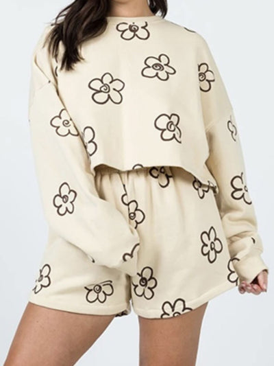 BEAUTIFUL I AM Floral Dropped Shoulder Sweatshirt and Shorts Set