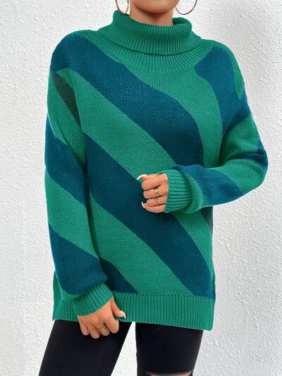 BEAUTIFUL I AM Striped Turtleneck Dropped Shoulder Sweater