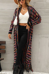 BEAUTIFUL I AM Multicolored Open Front Fringe Hem Cardigan