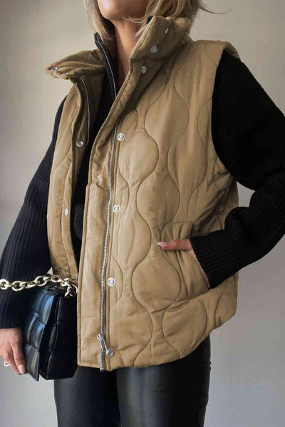 BEAUTIFUL I AM Collared Neck Vest Jacket with Pockets