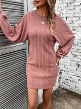 BEAUTIFUL I AM Ribbed Round Neck Long Sleeve Dress