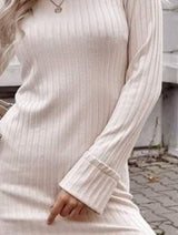 BEAUTIFUL I AM Ribbed Round Neck Long Sleeve Dress