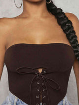 BEAUTIFUL I AM Lace-Up Strapless Bustier Shirt