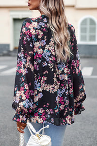 BEAUTIFUL I AM Floral Print Flounce Sleeve Blouse Shirt