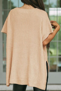 BEAUTIFUL I AM Waffle-Knit Slit Short Sleeve Sweater