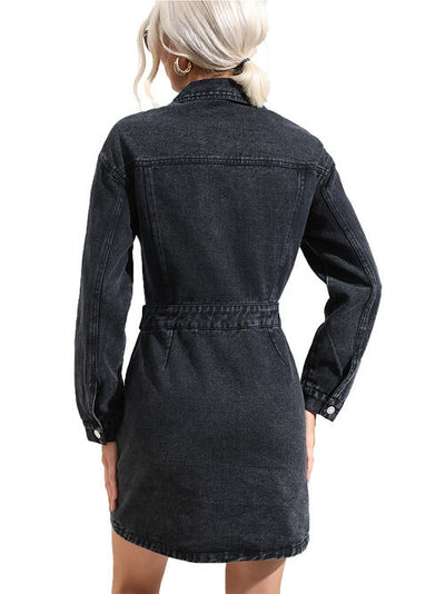 BEAUTIFUL I AM Buttoned Collared Neck Denim Mini Dress