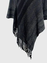 BEAUTIFUL I AM Striped Fringe Hem Hooded Poncho