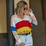 BEAUTIFUL I AM Color Block Frayed Hem Long Sleeve Sweater