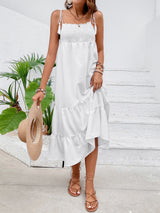 BEAUTIFUL I AM Tie-Shoulder Smocked Tiered Midi Dress