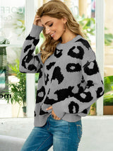 BEAUTIFUL I AM Drop Shoulder Leopard Pullover Sweater