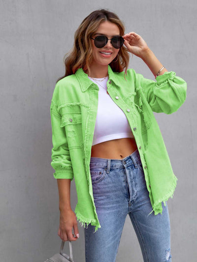 BEAUTIFUL I AM Distressed Drop Shoulder Denim Jacket