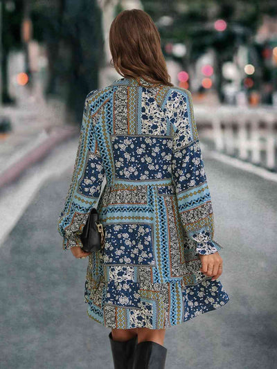 BEAUTIFUL I AM Printed Tie Front Flounce Sleeve Dress