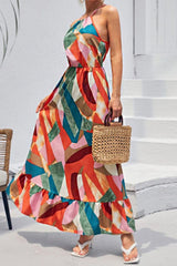 BEAUTIFUL I AM Multicolored Tied Grecian Neck Maxi Dress