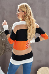 BEAUTIFUL I AM Round Neck Color Block Dropped Shoulder Knit Top Sweater