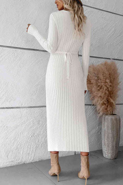 BEAUTIFUL I AM V-Neck Long Sleeve Ribbed Sweater Dress