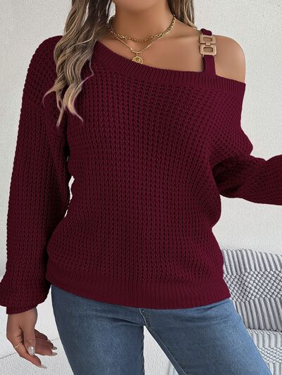 BEAUTIFUL I AM Asymmetrical Neck Long Sleeve Sweater