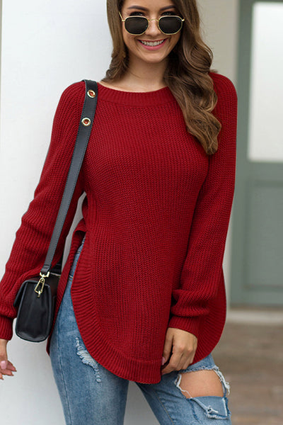 BEAUTIFUL I AM Round Neck Ribbed Knit Top Shirt