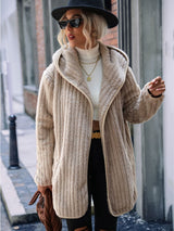 BEAUTIFUL I AM Open Front Ribbed Hooded Jacket Coat