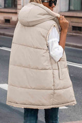 BEAUTIFUL I AM Zip-Up Longline Hooded Vest Jacket