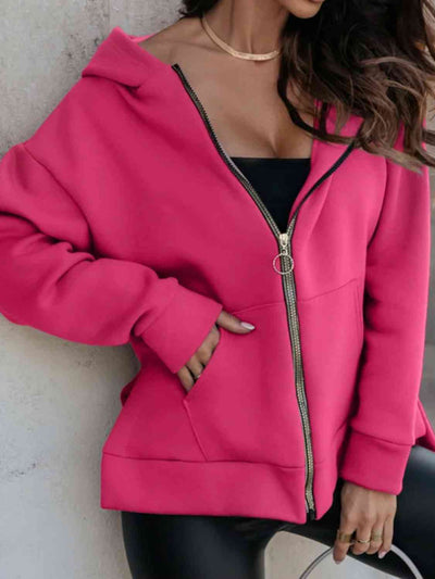 BEAUTIFUL I AM Zip-Up Slit Hoodie with Pockets