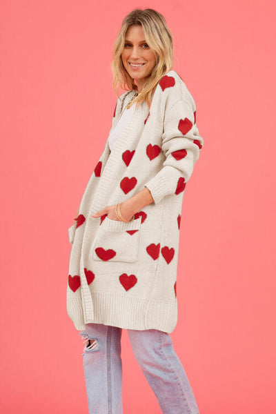 BEAUTIFUL I AM Heart Graphic Open Front Cardigan with Pockets