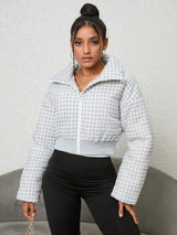 BEAUTIFUL I AM Houndstooth Zip-Up Jacket