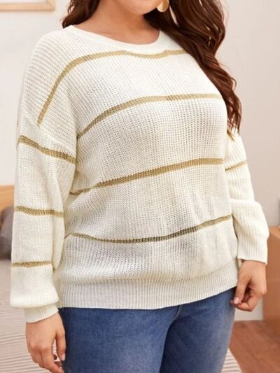 BEAUTIFUL I AM Plus Size Striped Dropped Shoulder Sweater