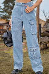 BEAUTIFUL I AM Loose Fit Long Jeans with Pockets