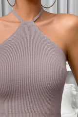 BEAUTIFUL I AM Halter Neck Ribbed Cropped Knit Top Shirt